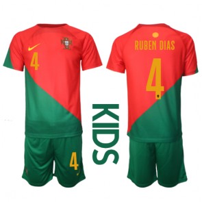 Portugalia Ruben Dias #4 Koszulka Podstawowych Dziecięca MŚ 2022 Krótki Rękaw (+ Krótkie spodenki)